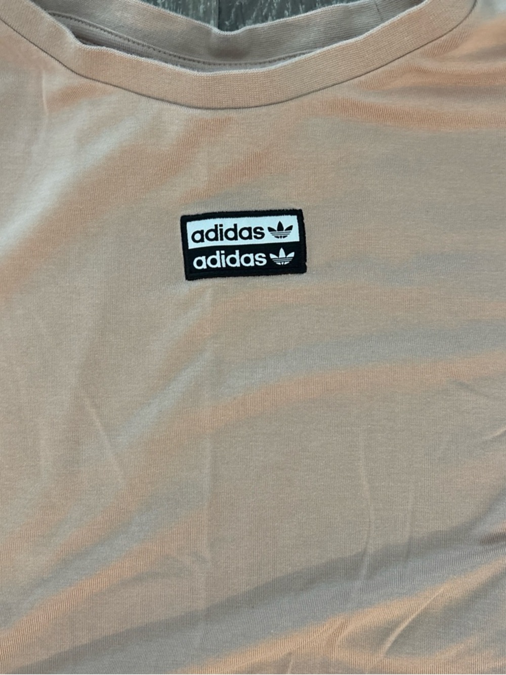 adidas Short Sleeve Crew Tee in Light Beige with Black Logo Patch